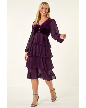Roman Petite Velvet Tiered Stretch Dress