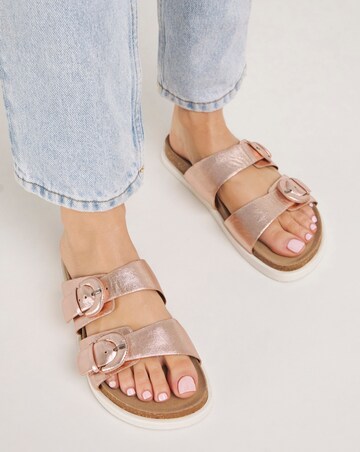 Simply Be Alisha Leather Double Buckle Footbed Sandals - Wide Fit (E)