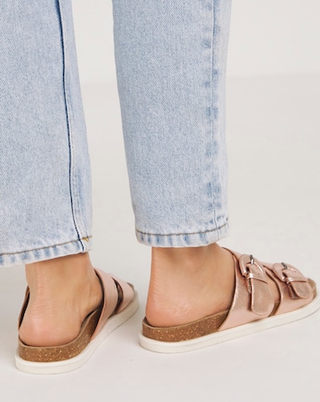 Simply Be Alisha Leather Double Buckle Footbed Sandals - Wide Fit (E)