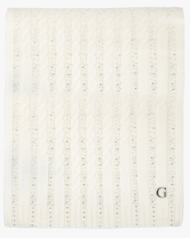 Guess Cream Knitted Logo Diamante Scarf