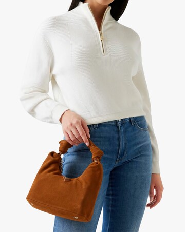 Guess Isotta Small Cognac Suede Hobo Bag