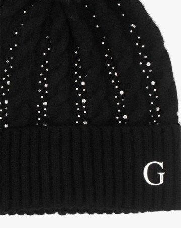 Guess Black Knitted G Logo Diamante Pom Pom Beanie Hat