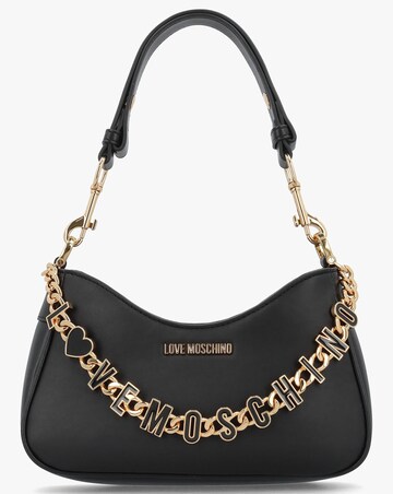Love Moschino Chain Logo Black Leather Shoulder Bag