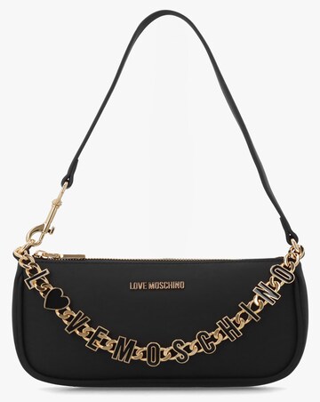 Love Moschino Dangling Logo Chain Black Leather Shoulder Bag
