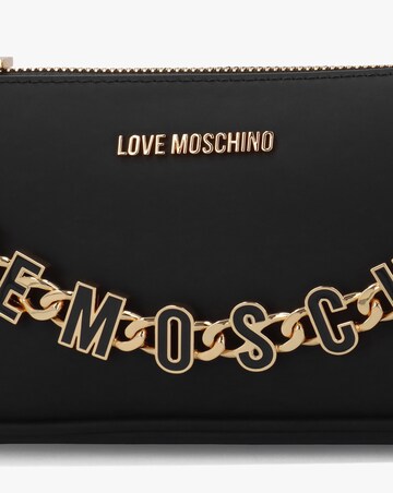 Love Moschino Dangling Logo Chain Black Leather Shoulder Bag