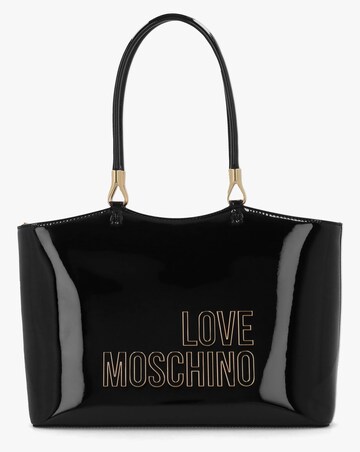 Love Moschino Enameled Logo Black Tote Bag