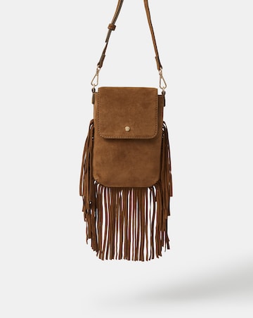 Accessorize Fringe Suede Phone Bag