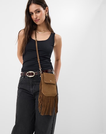 Accessorize Fringe Suede Phone Bag