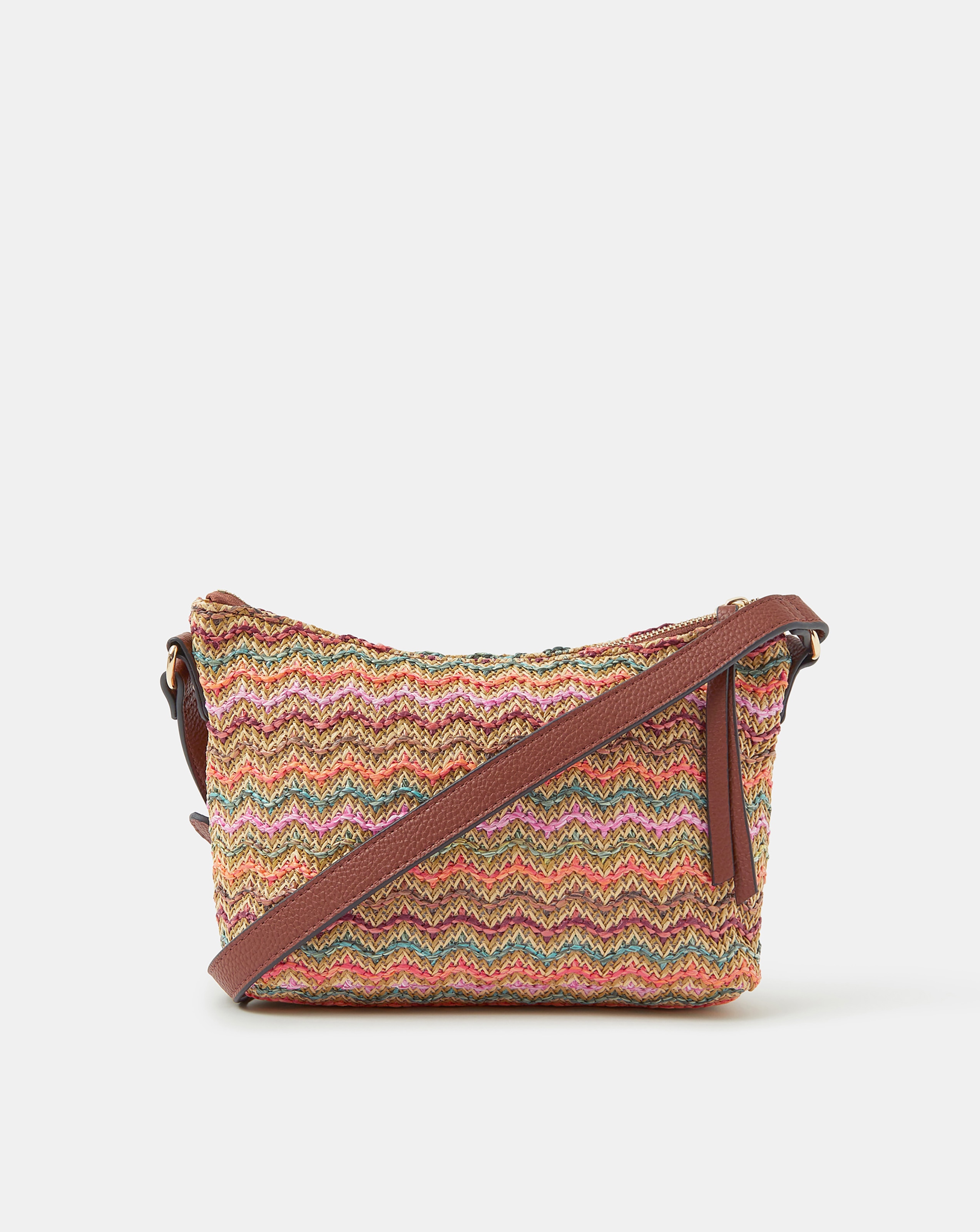 New In - Accessorize Stripe Raffia Crossbody Bag