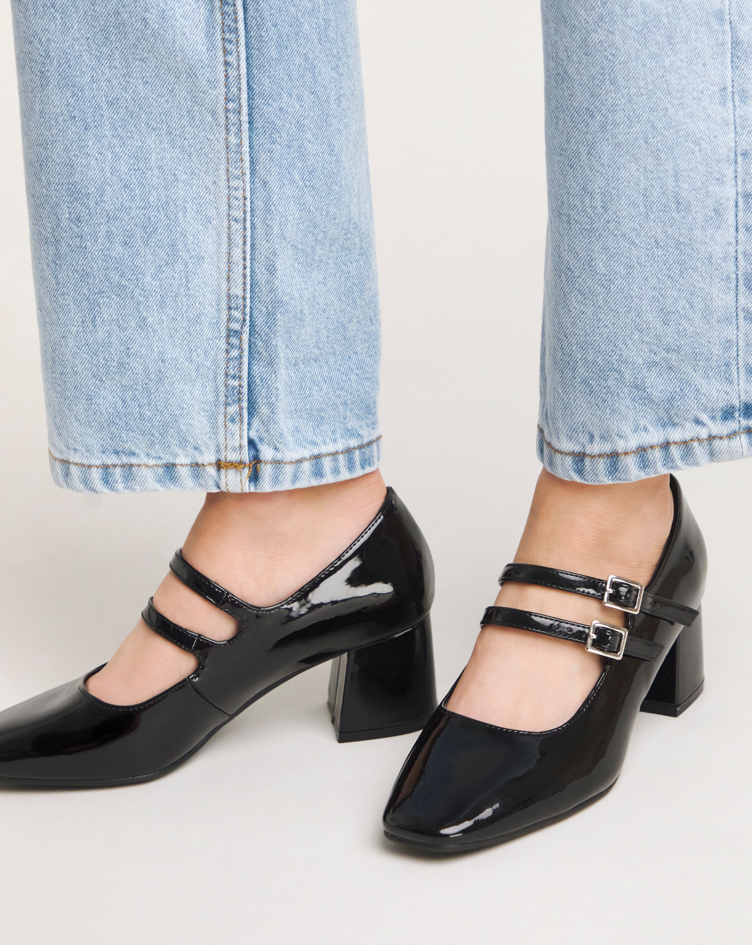 Mary Jane Block Heeled Shoes Ex Wide Fit