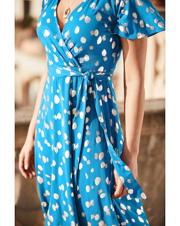 Sosandar Foil Spot Ity Wrap Midi Dress