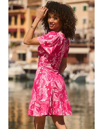 Sosandar Ruched Waist Frill Sleeve Dress