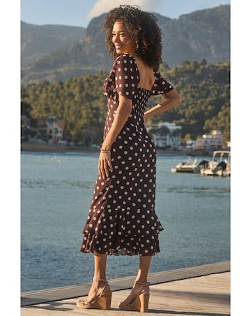 Sosander Spot Chiffon Frill Hem Midaxi Dress