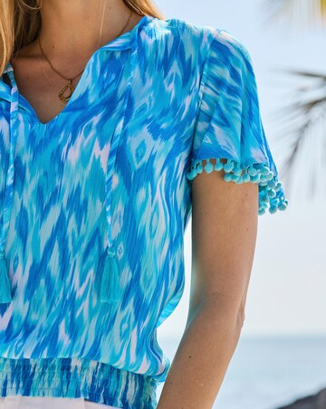 Sosander Pom Pom Detail Tie Neck Top