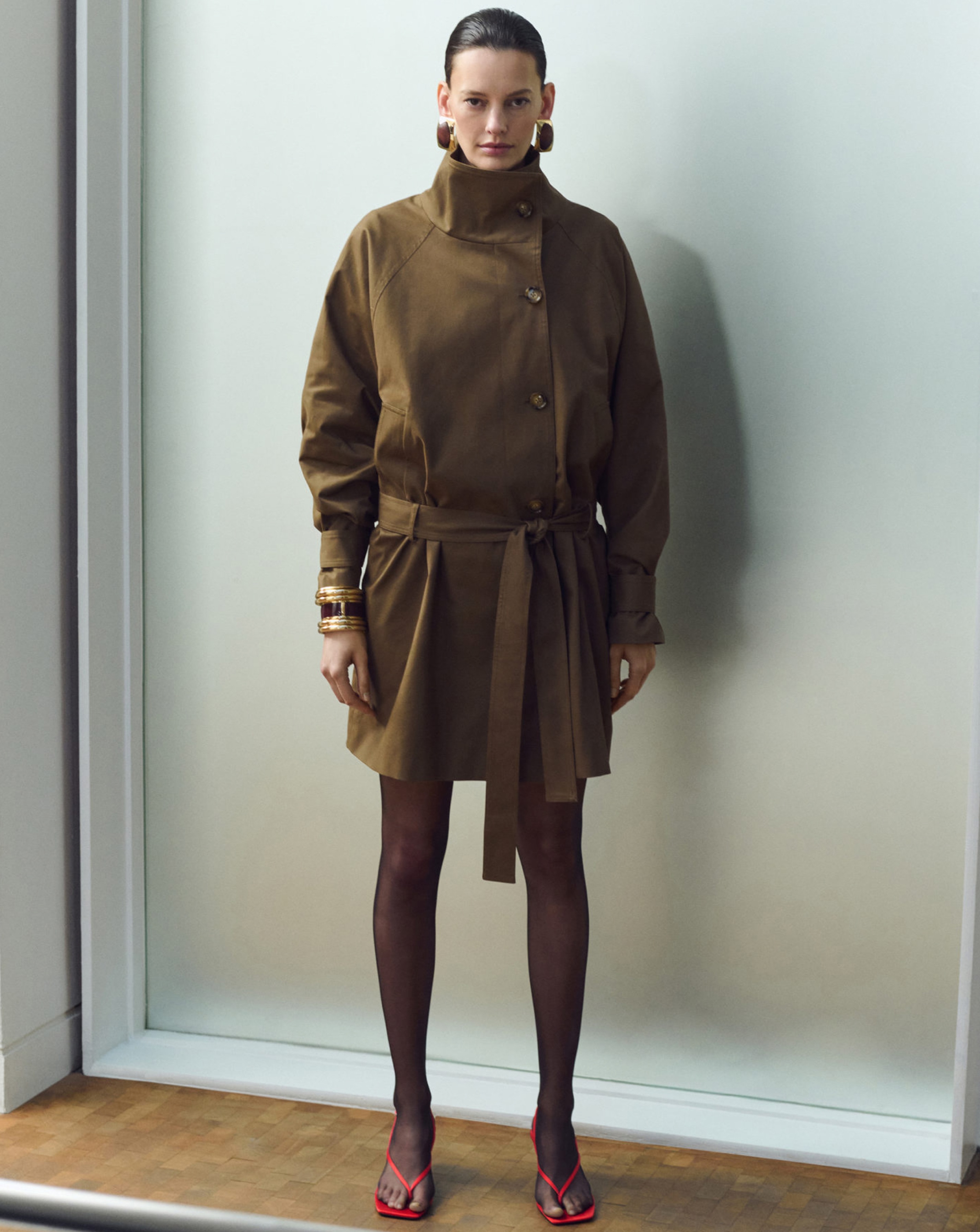 New In - Mango Breasted Trench Coat High Neck