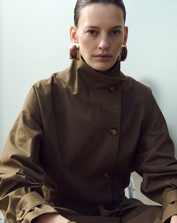 Mango Double Breasted Short Trench Coat With High Neck