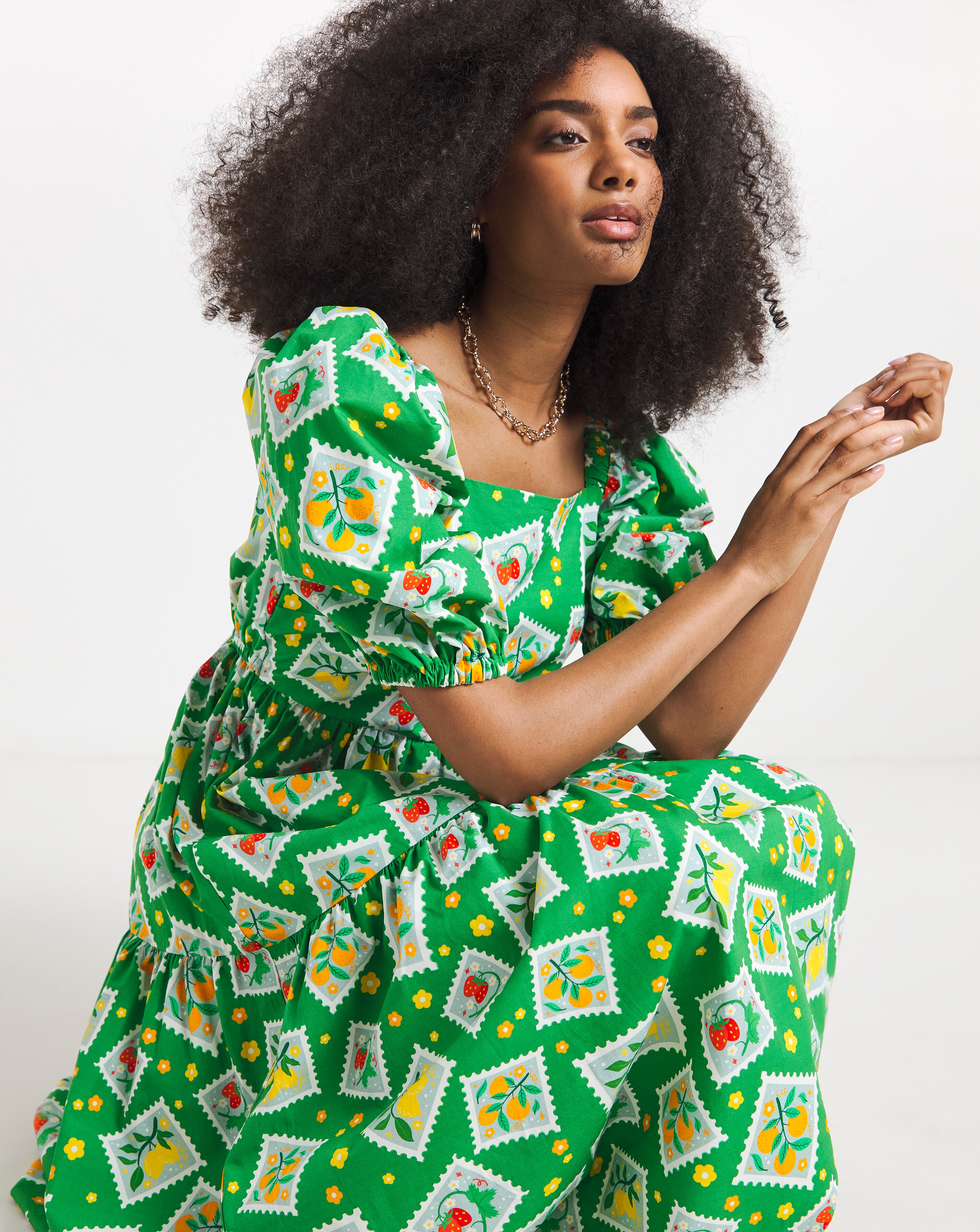 Twisted Wunder Cotton Postcard Print Midi Dress | JD Williams