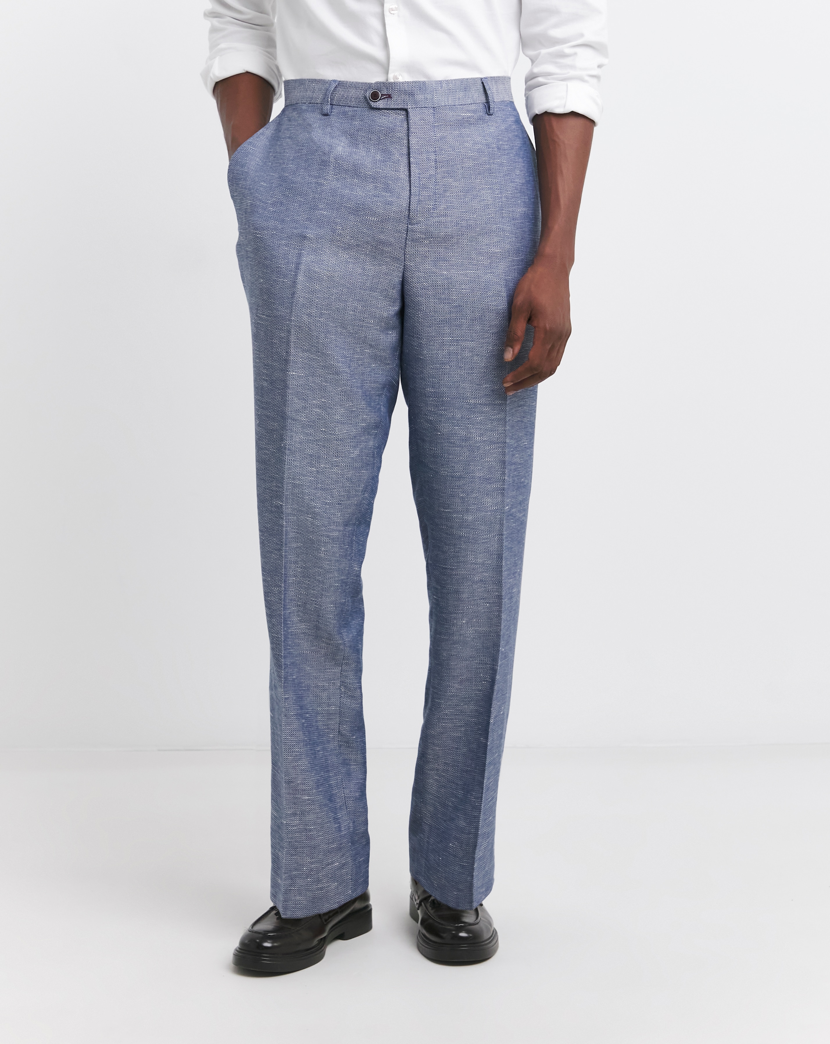 Navy Cotton Linen Regular Fit Trouser