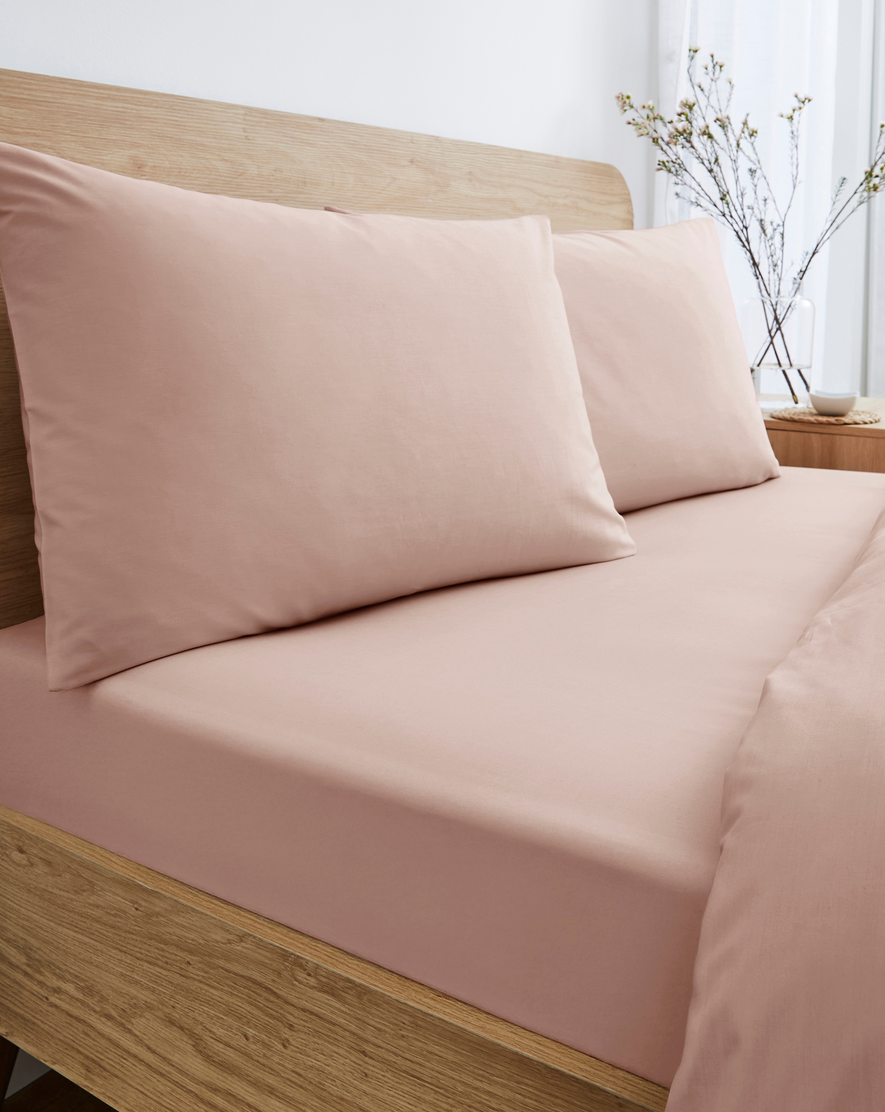 Pure Cotton 200TC 30cm Fitted Sheet - Dusky Pink