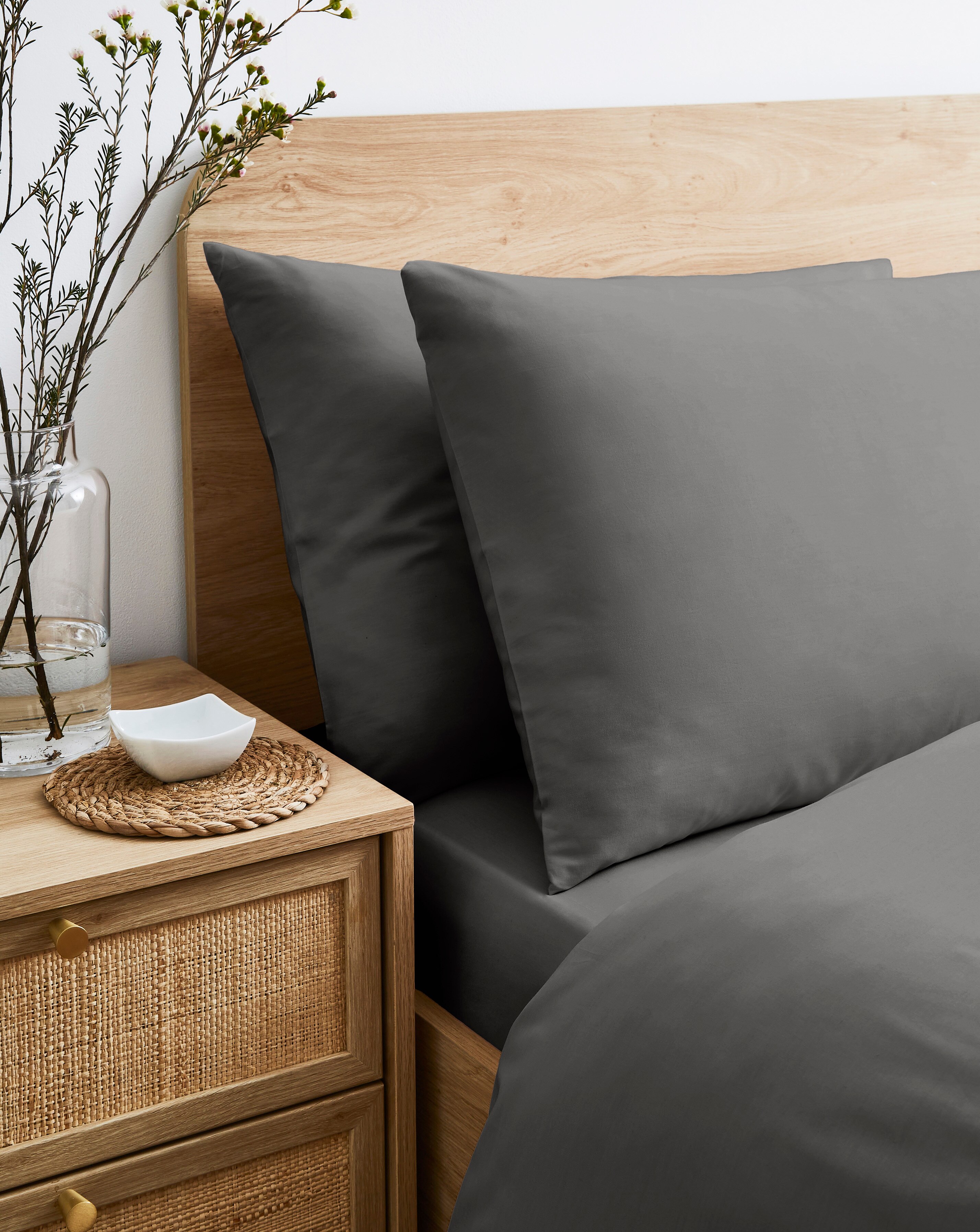 Pure Cotton 200TC Pillow Cases - Charcoal