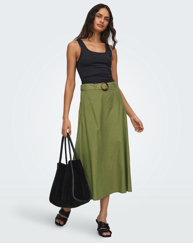 New In - JdY Milan High Waist Belted Linen Skirt