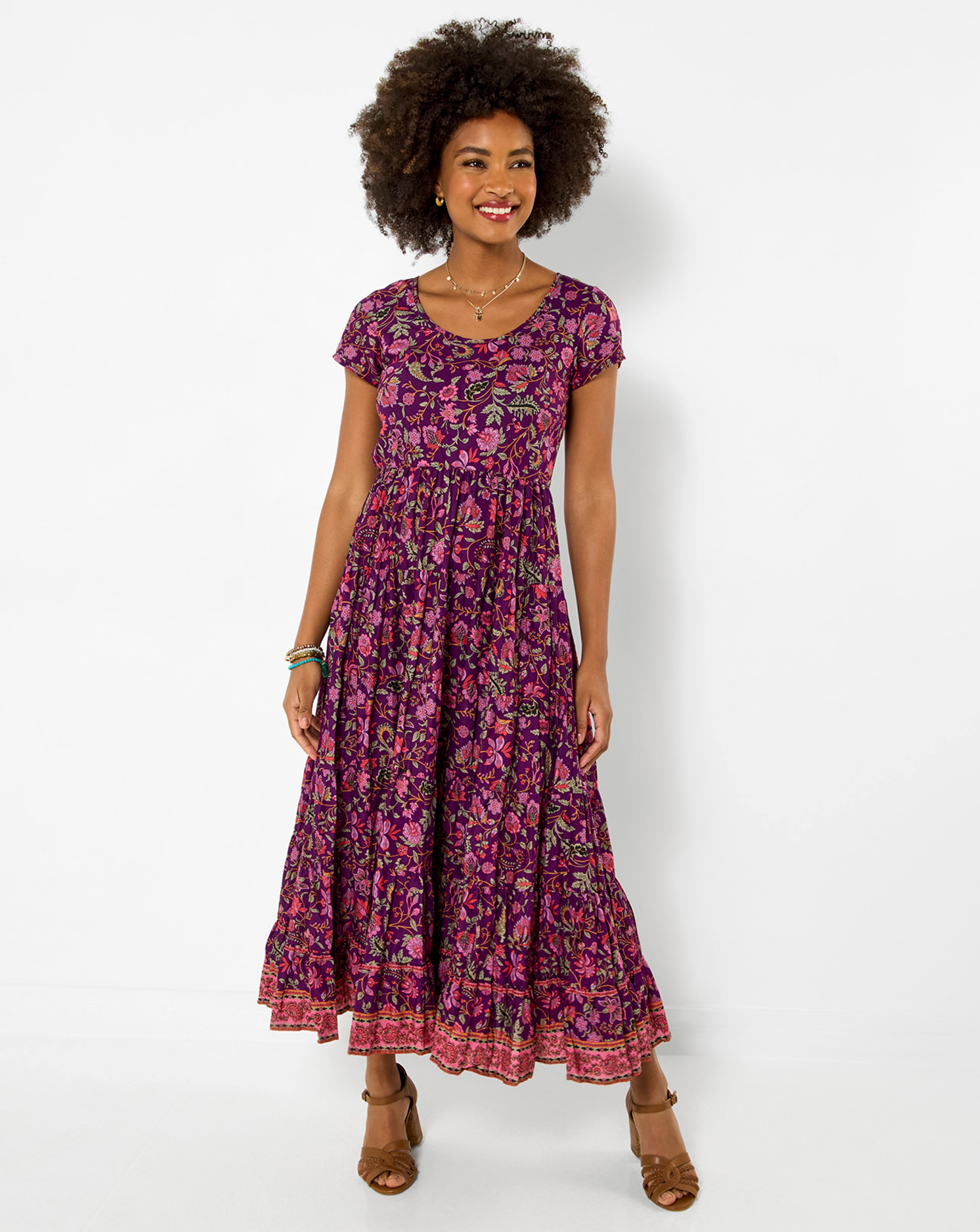 Heidi Crinkle Cotton Border Print Dress