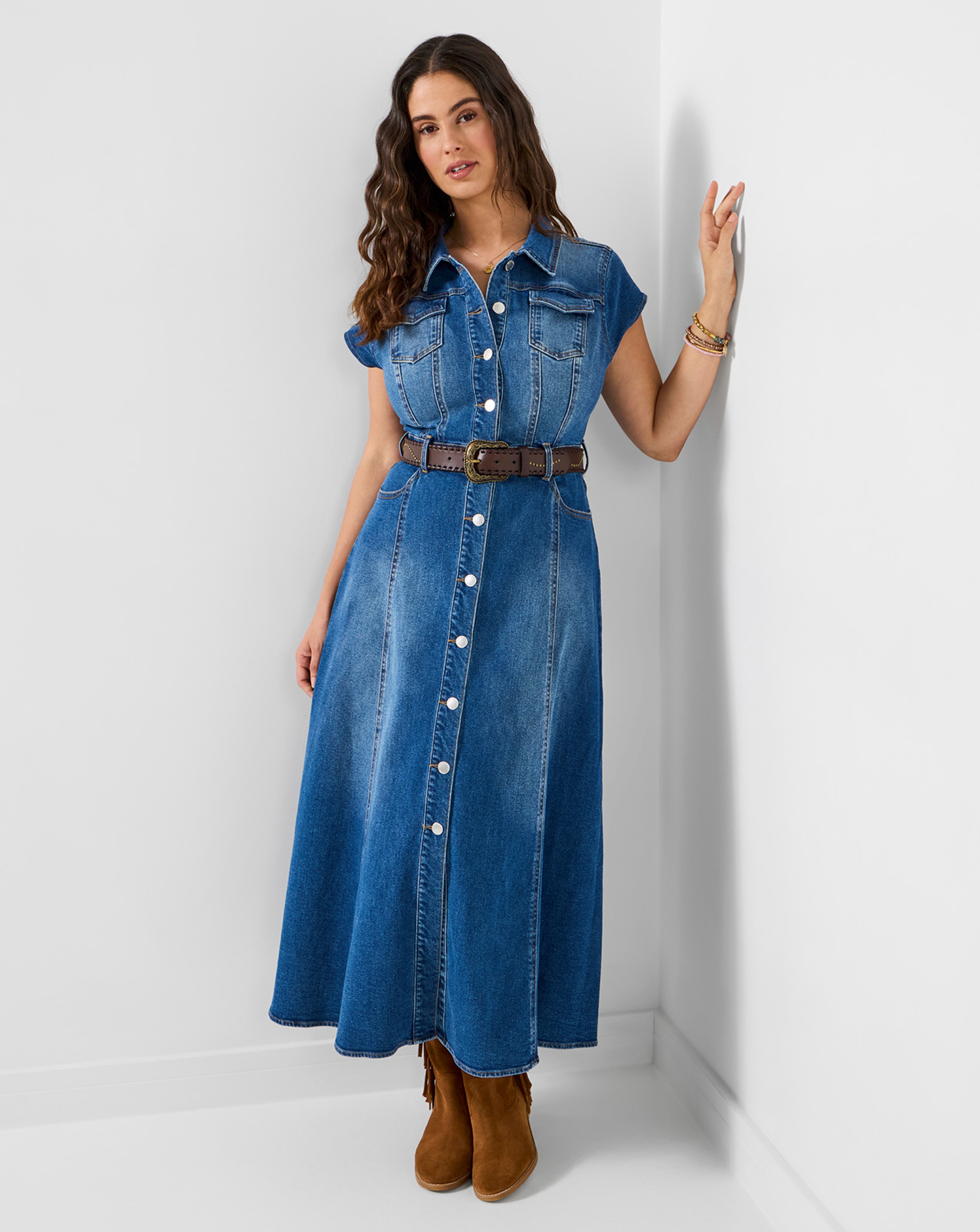 JB Sara Stretch Denim Maxi Dress