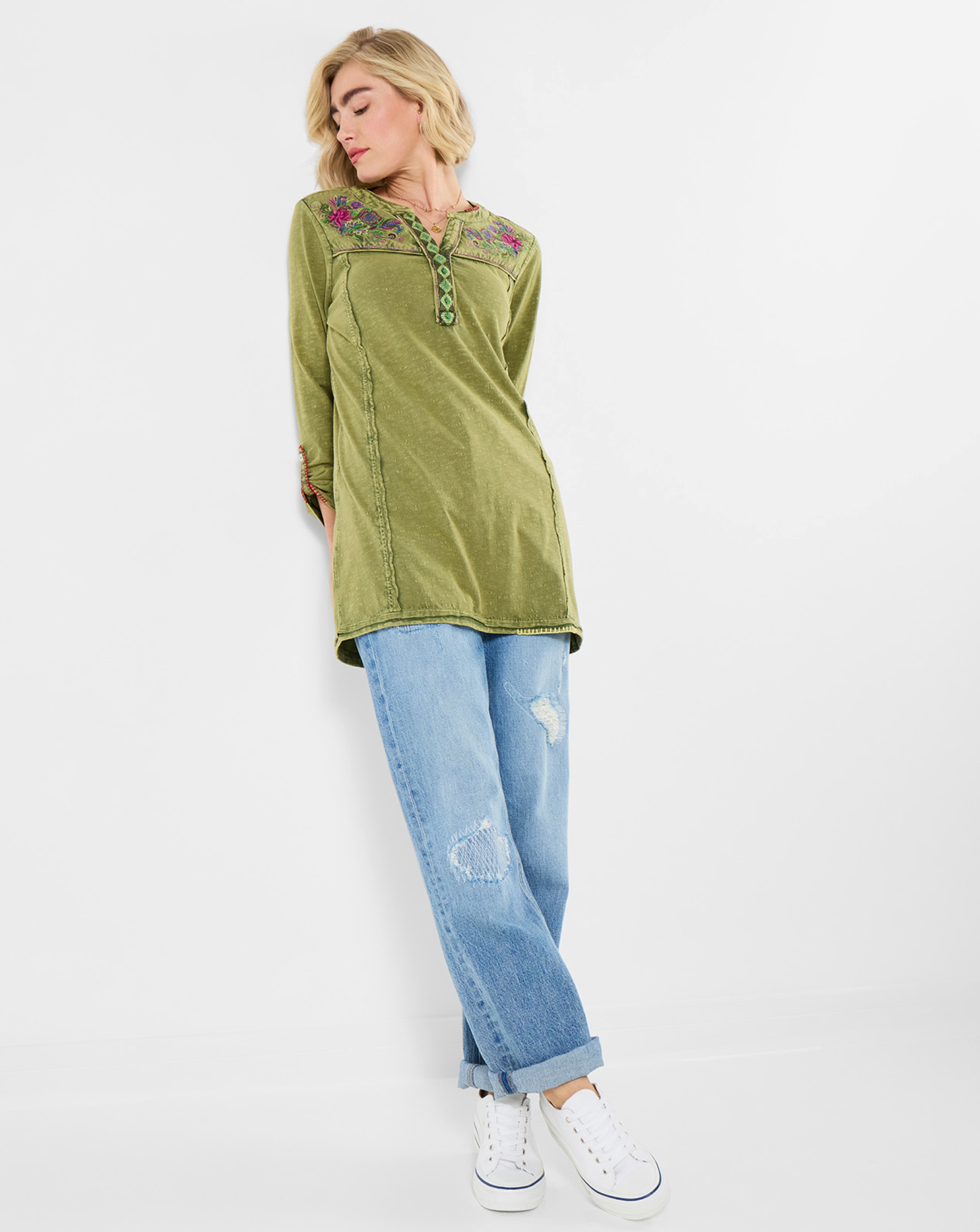 New In - JB Boho Embroidered Jersey Tunic Top