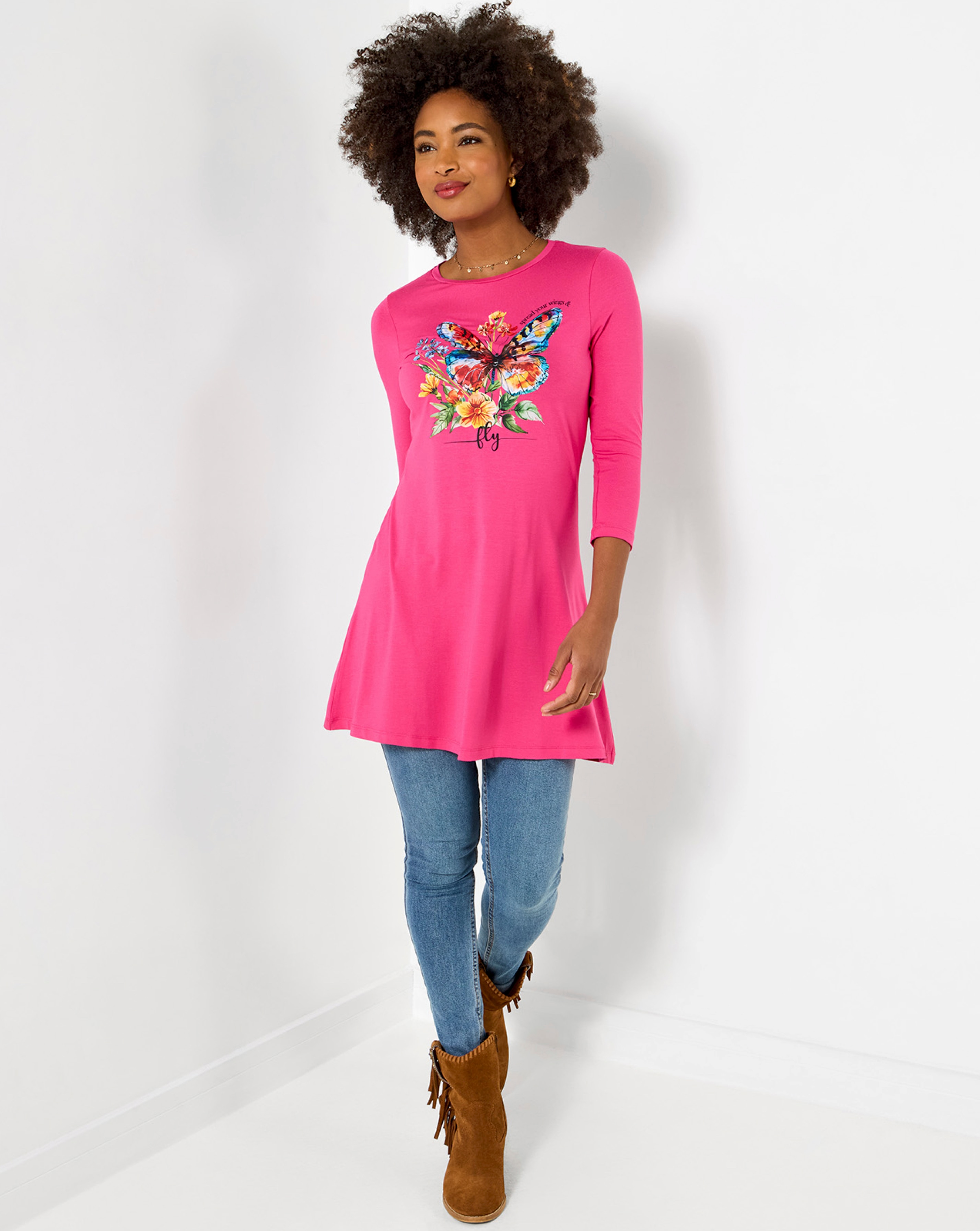 New In - JB Beautiful Butterfly Graphic Tunic Top