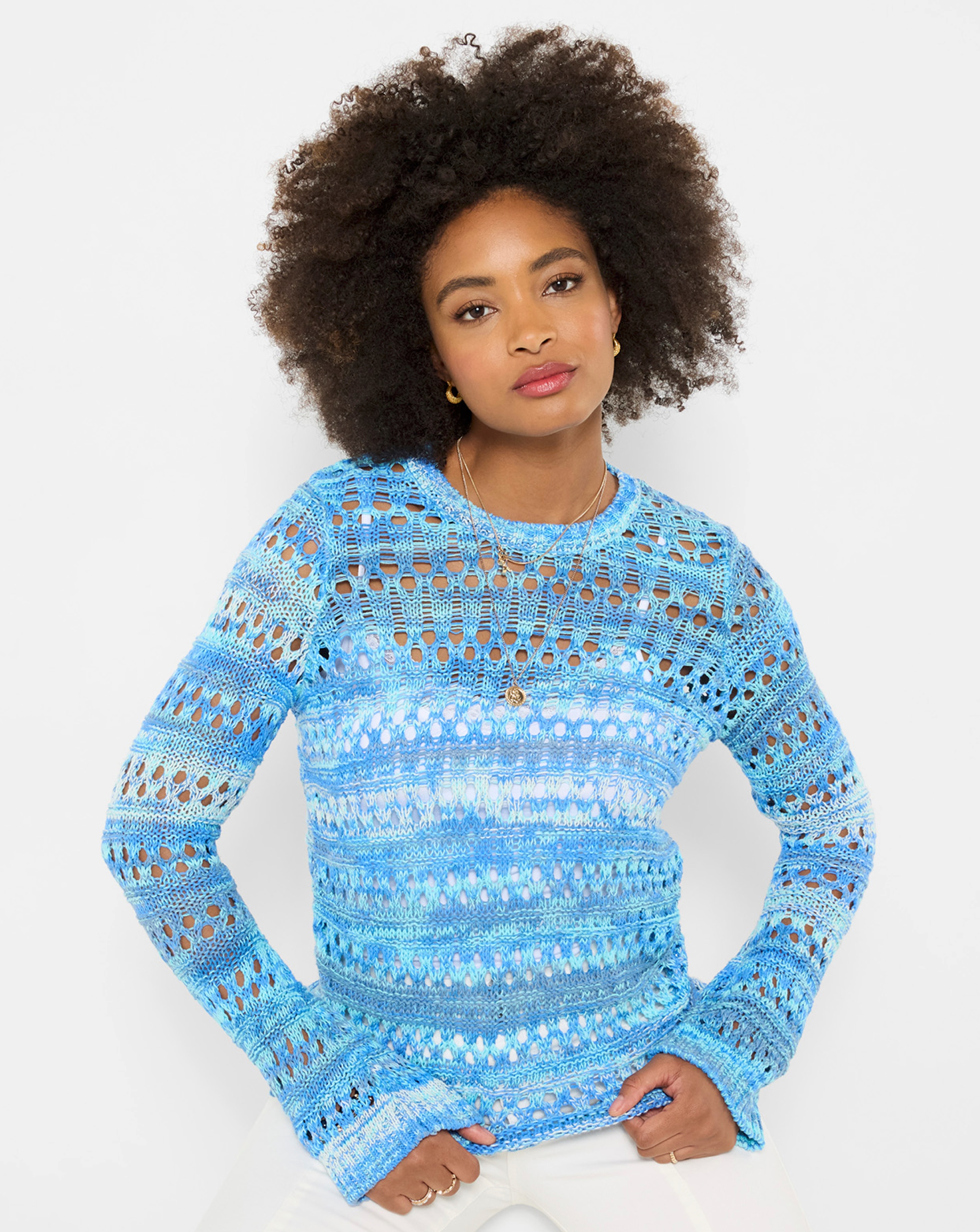 New In - JB Summer Blues Boho Open Knit Jumper
