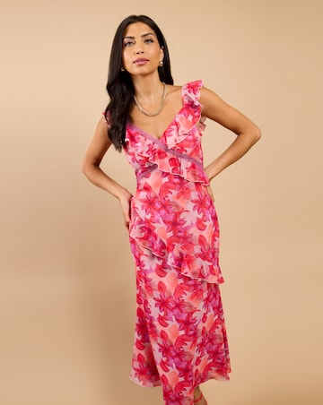 Little Mistress Floral Ruffle Midaxi Dress