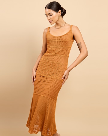 Little Mistress Brown Crochet Midaxi Dress