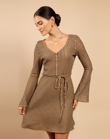 Little Mistress Brown Stripe Mini Dress