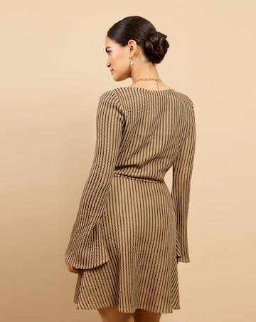 Little Mistress Brown Stripe Mini Dress