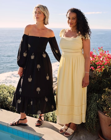 Little Mistress Black Embroidered Bardot Midaxi Dress