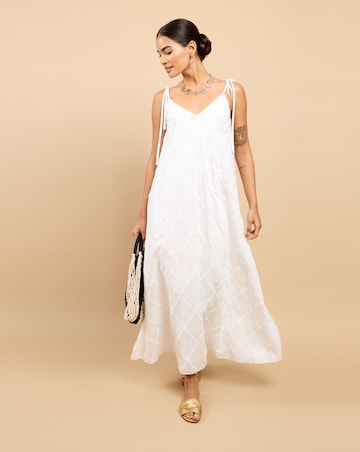Little Mistress White Embroidery Tie Maxi Dress