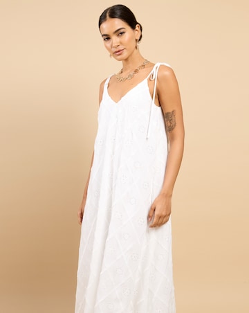 Little Mistress White Embroidery Tie Maxi Dress