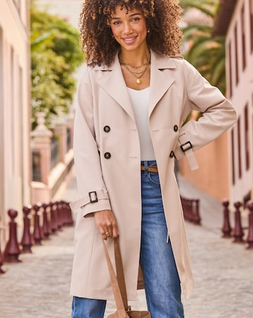 Sosandar Cinched Waist Mid Length Double Breasted Trench Coat