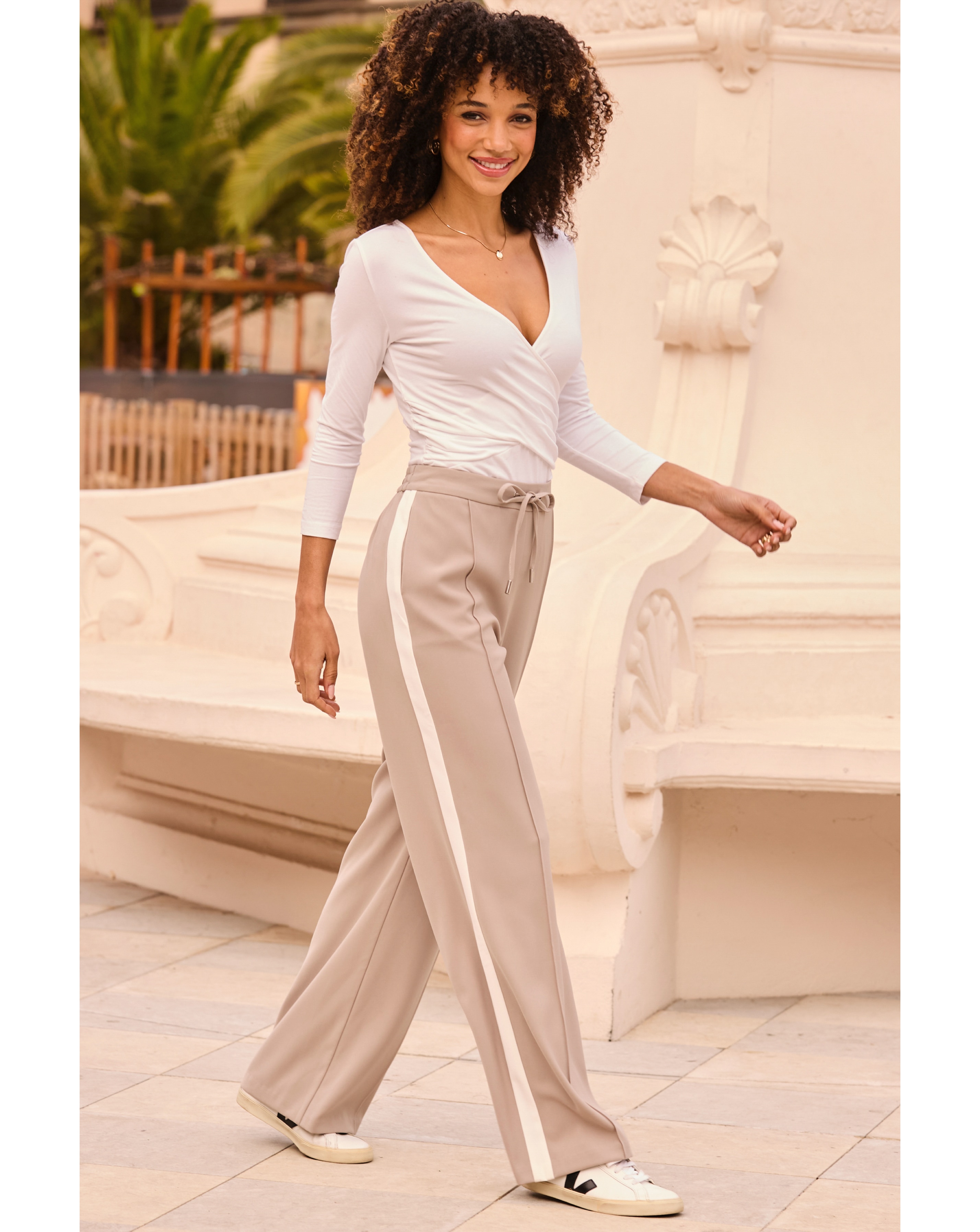 SOSANDAR TAUPE IVORY SIDE STRIPE TROUSER