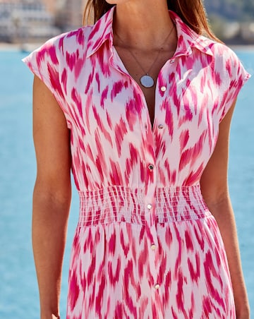 Sosander Pink Paradise Shirred Waist Shirt Dress