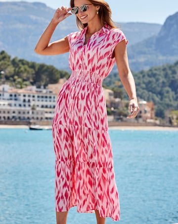 Sosander Pink Paradise Shirred Waist Shirt Dress