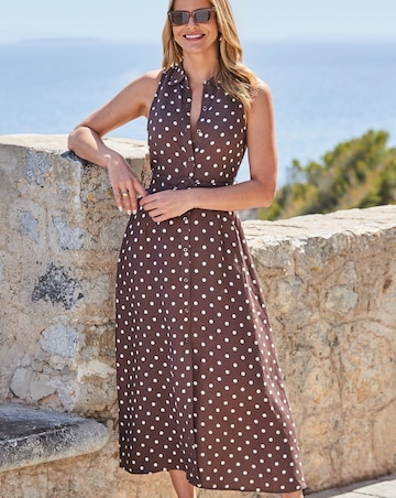 Sosandar Brown Spot Sleeveless Linen Shirt Dress