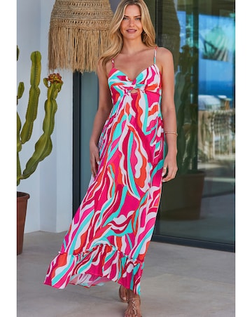 Sosander Sunshine Print Twist Front Strappy Crinkle Maxi Dress