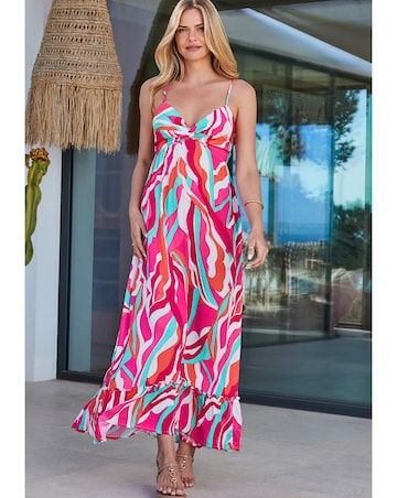 Sosander Sunshine Print Twist Front Strappy Crinkle Maxi Dress