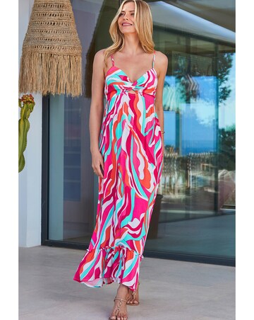 Sosander Sunshine Print Twist Front Strappy Crinkle Maxi Dress