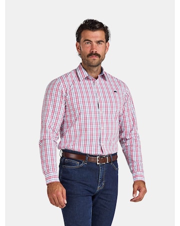 Raging Bull Long Sleeve Large Check Cotton Poplin Shirt Pink
