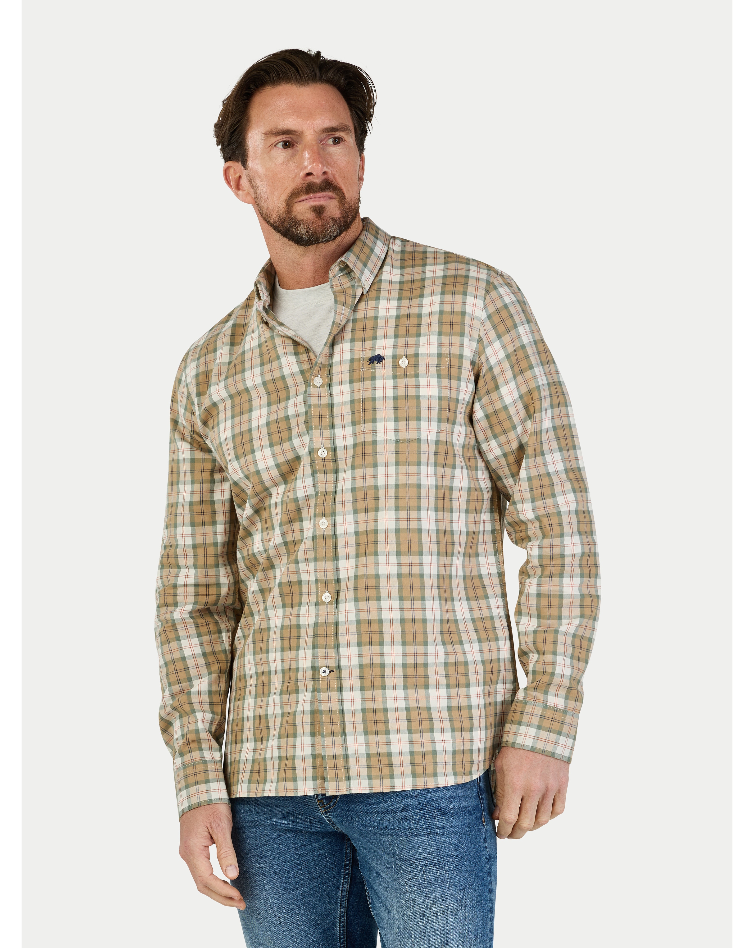 New In - Raging Bull LS Suffolk Check Twill Shirt - Tan
