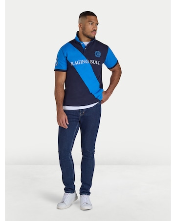 Raging Bull Diagonal Stripe Jersey Polo Navy