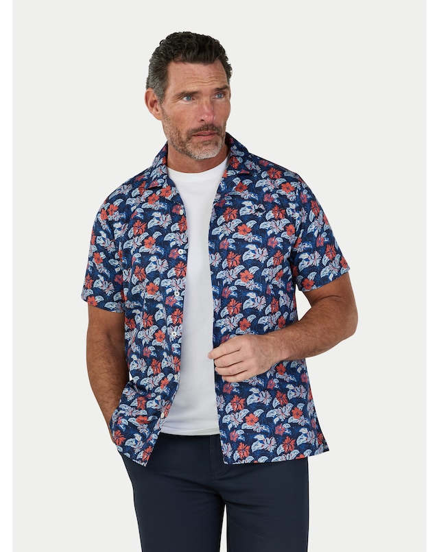 Raging Bull Short Sleeve Hawaii Floral Poplin Shirt Navy