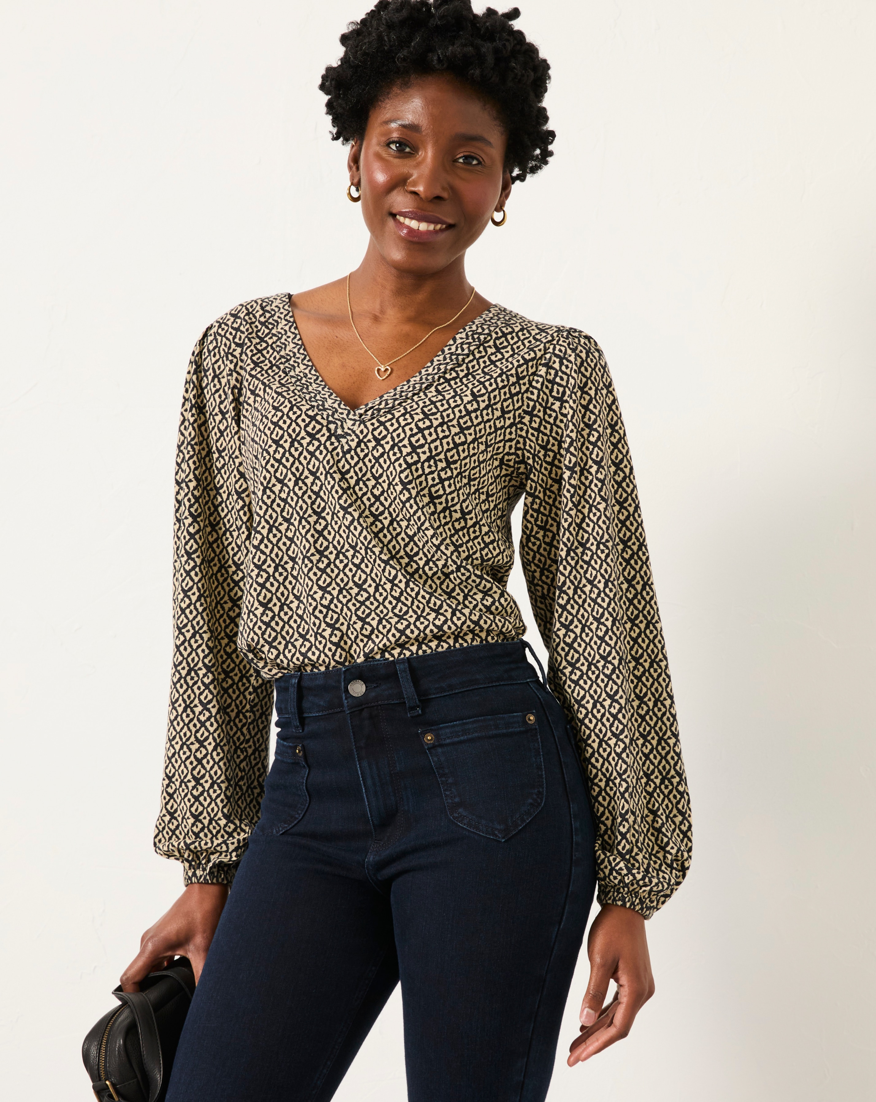 FatFace Margot Ikat Geo Print Top